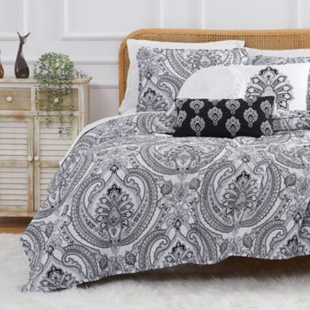 Southshore 6 Piece Grey & White Paisly Print Quilt Set